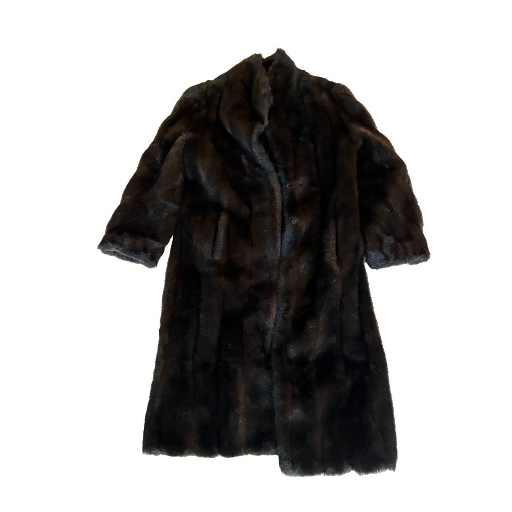 Vintage Ballen Design Genuine Mink Fur Coat L Brown Full Length Women